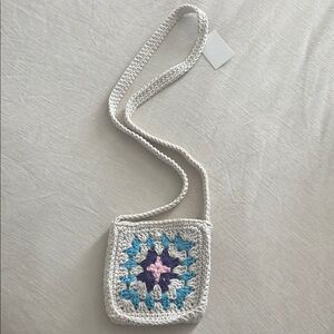Handcrafted Crochet Crossbody Boho Festival Bag - Cream, Pink, Blue, and Purple